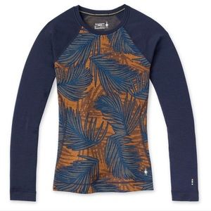 SmartWool Women's L Merino Wool 250 Base Layer Deep Navy Palm Orange Shirt